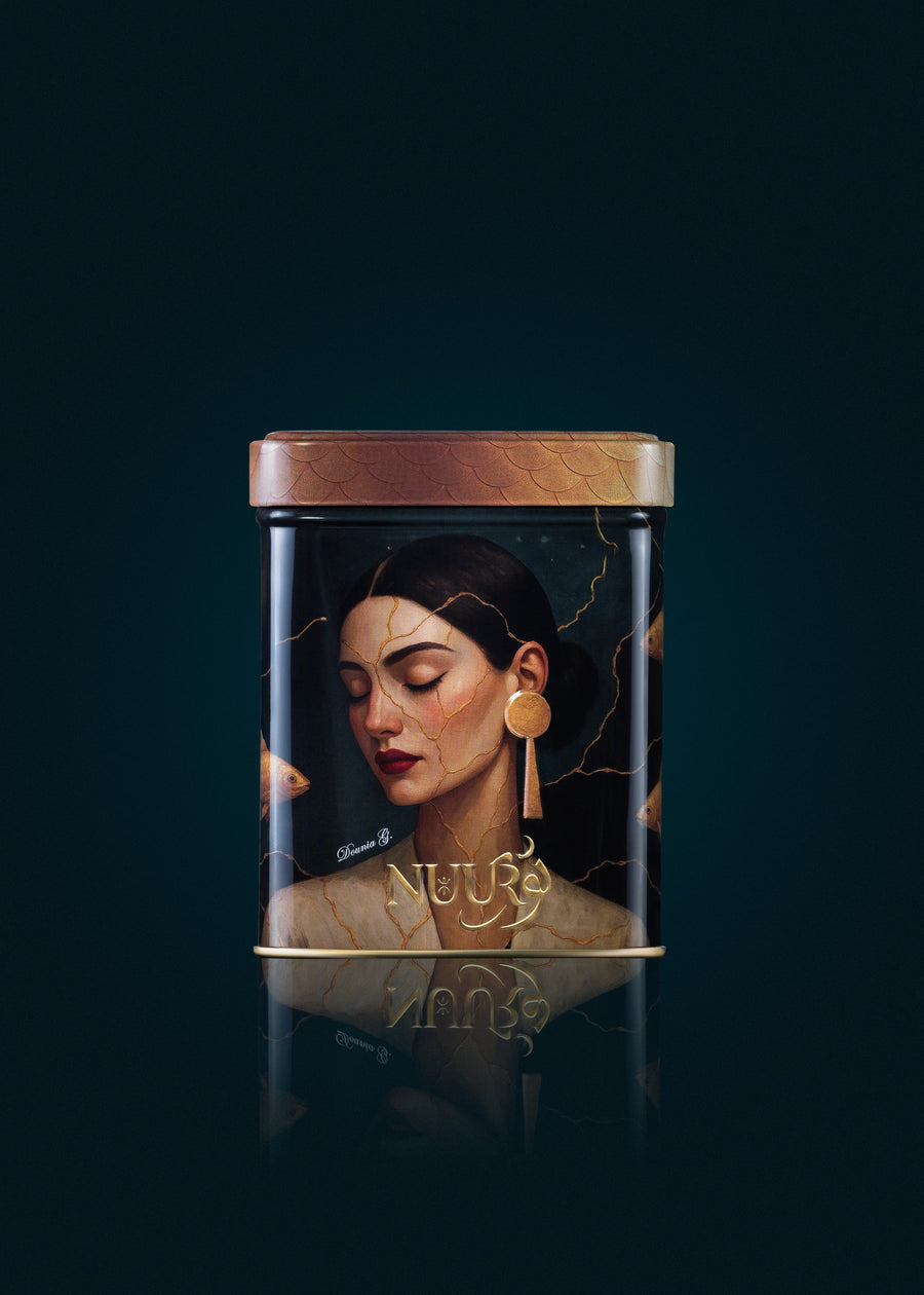 Golden Aura kintsugi-muse artwork tin — studio packshot