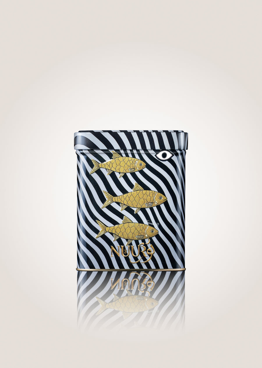 Manaima zebra-wave artwork tin — studio packshot