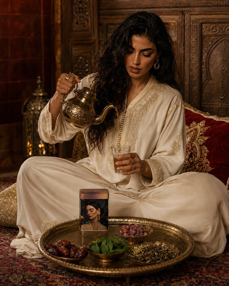 NUUR ritual — Moroccan tea pour, white caftan